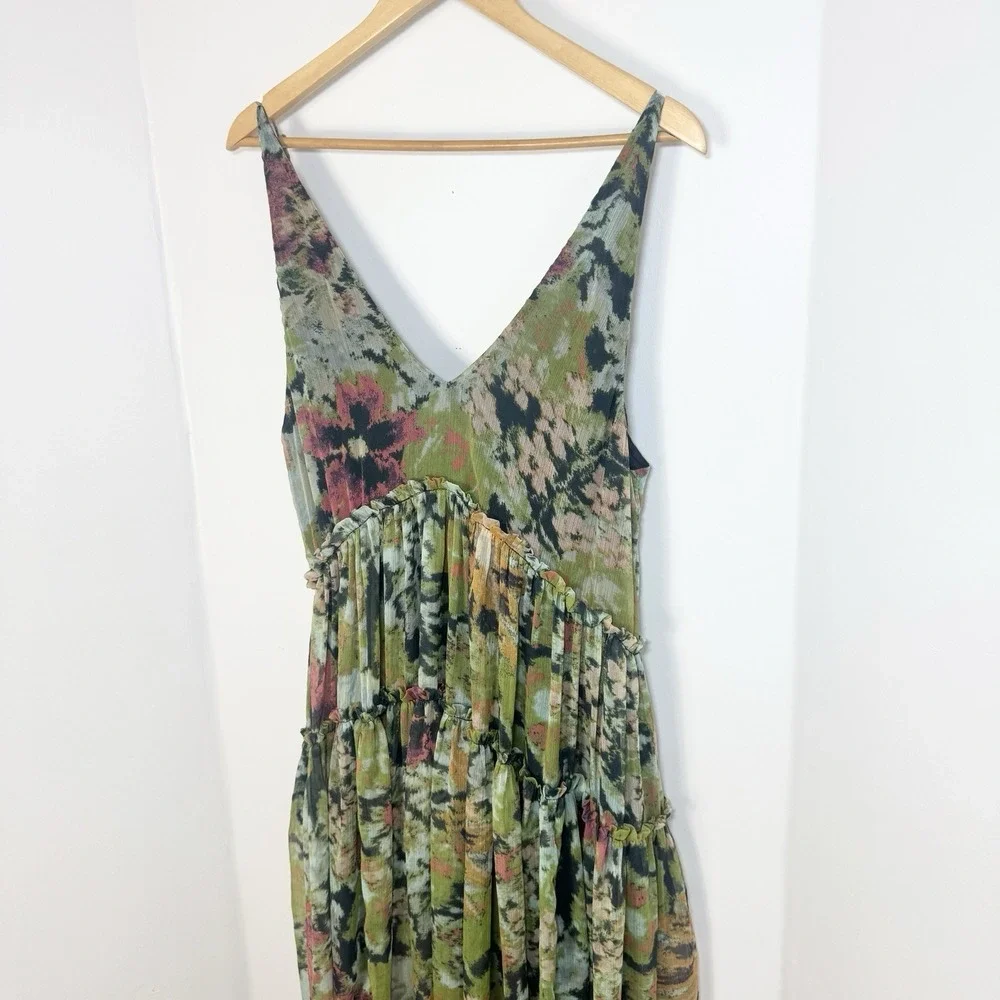 Free People Julianna Maxi Dress M Floral Chiffon Green Tiered Boho Fairy Whimsy - Picture 7 of 16